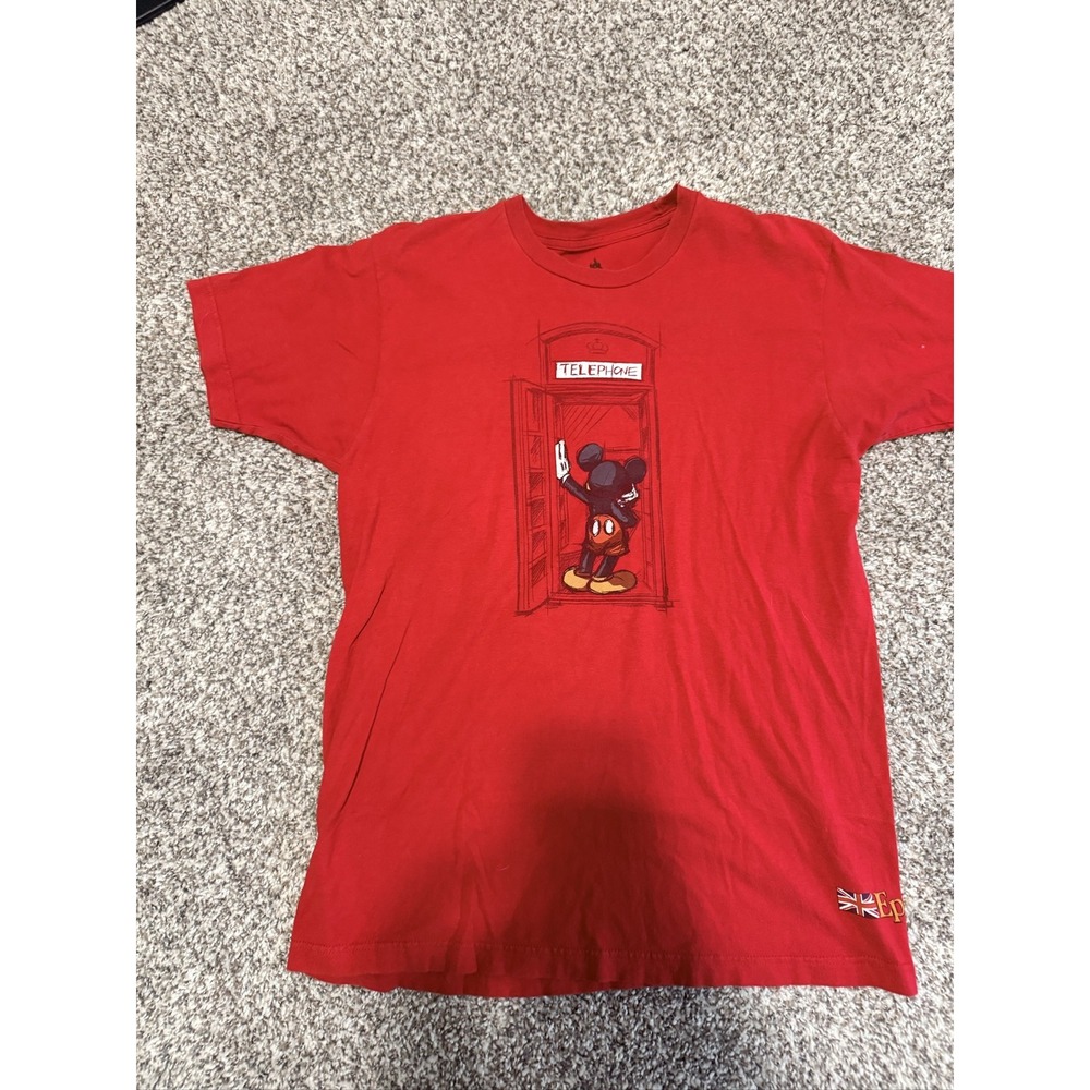 Disney Parks Mickey Mouse Telephone Booth T-Shirt Red L Epcot Unisex